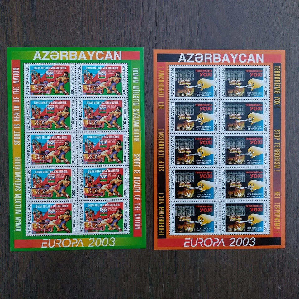 Conjunto de sellos artísticos/deportivos de Azerbaiyán 2003 (Michel 543/44 Klb) bonito MNH Foto 1 de 1