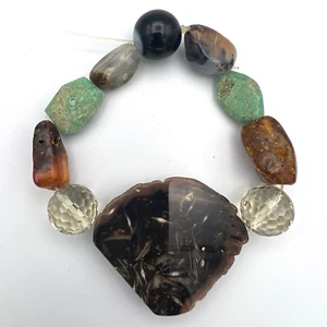 Amber Dendritic Quartz Rock Crystal Quartz Multistone and Beaded Bracelet 62g - Picture 1 of 9