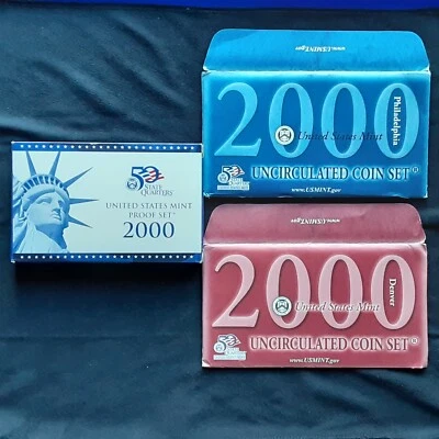 2000 U.S Mint Proof Set AND 2000 Uncirculated U.S Mint Coin set!  NICE PAIR!!! - Image 1 of 2