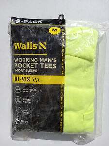 Walls Working Man's S/S Pocket Tees 2 Pack Hi Vis Safety Green (M) Free Ship
