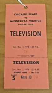 Chicago Bears vs Minnesota Vikings 1974 Football Game Field Pass NMT - Bild 1 von 2