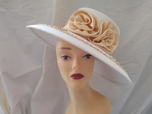 Women's Ladies Gold White Fashion Church Derby Wedding Grace Couture Hat - Picture 1 of 5
