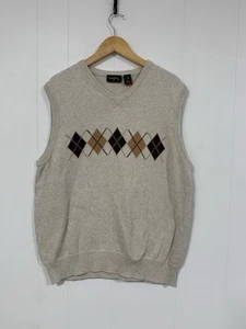 Saddlebred 100% Cotton Argyle V-Neck Sweater Vest Men’s Large, Beige - Picture 1 of 6