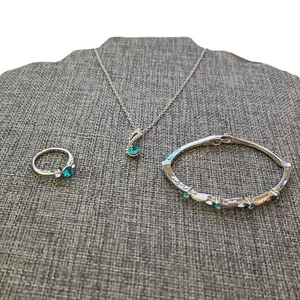 Juego de 3 piezas de anillo y collar pulsera azul y plata - Imagen 1 de 5
