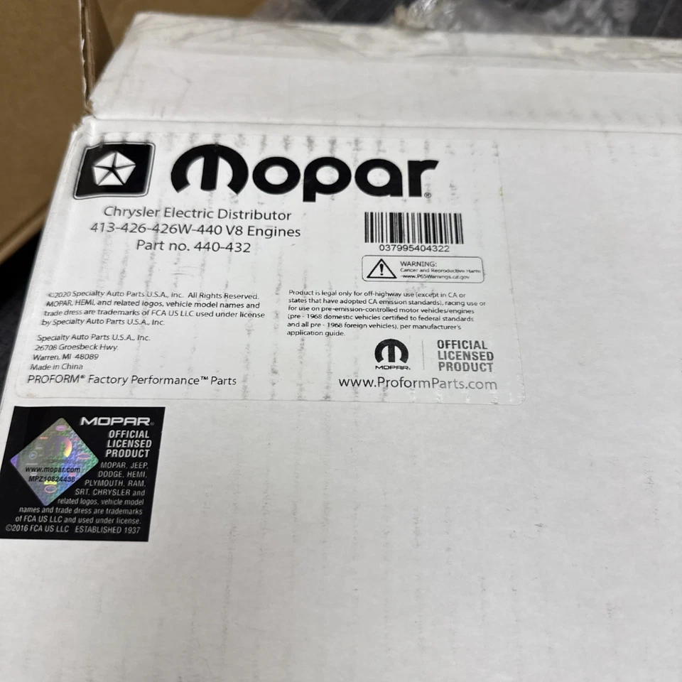 Distribuidor Proform 440-432 para Fury Dodge Polara Plymouth GTX Cuda Superbird I Foto 1 de 4