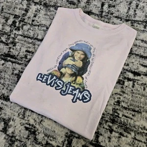 Vtg 90s Levi's Jeans Longsleeve T-Shirt Youth XL Pink Promo Ad Girls Tee USA - Picture 1 of 14