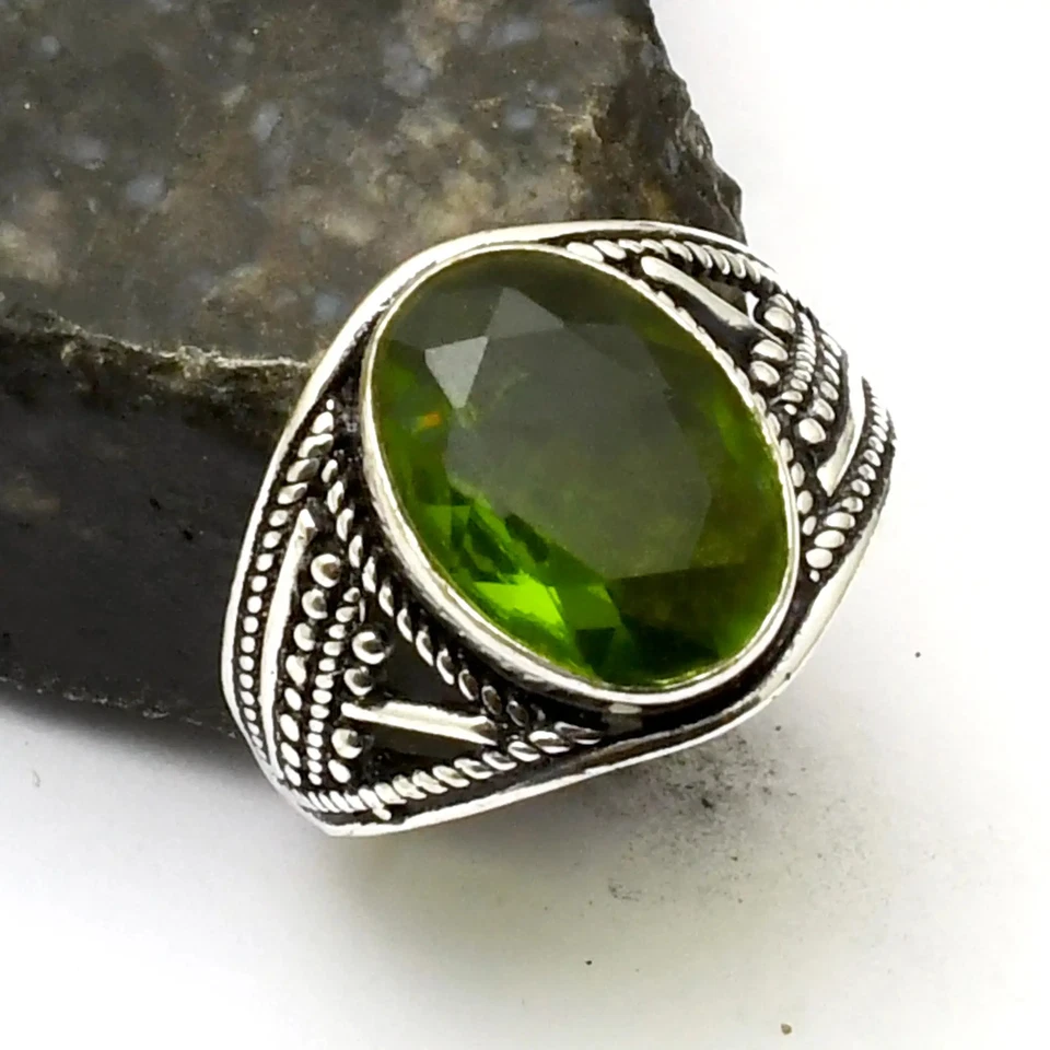 Anillo étnico hecho a mano de piedras preciosas de peridoto para boda talla EE. UU. 9,25 AR 38275 Foto 1 de 1