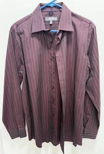 Kenneth Cole Reaction Men's Large Burgundy Long Sleeve Shirt 16 Neck 34-35 Slim - Picture 1 of 6