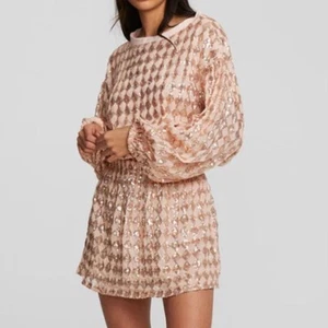 Chaser Cooper langärmliges verziertes glitzerndes Minikleid Rouge Pink Small neu mit Etikett - Bild 1 von 8