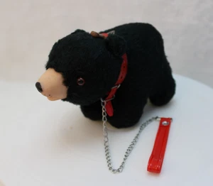 Vintage Black Bear w/Red Collar Toy Straw Stuffed Rubber Face Made in Japan - Picture 1 of 11