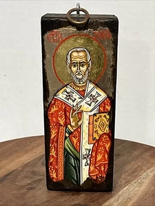 Vintage Hand Painted Rashko Bonev Orthodox Icon Of St. Nicholas Bulgaria, Rare - Picture 1 of 4