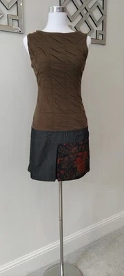 NWOT Unique Custo Barcelona Y2K Sleeveless Mini Dress in Khaki, Denim & Jacquard - Image 1 of 4