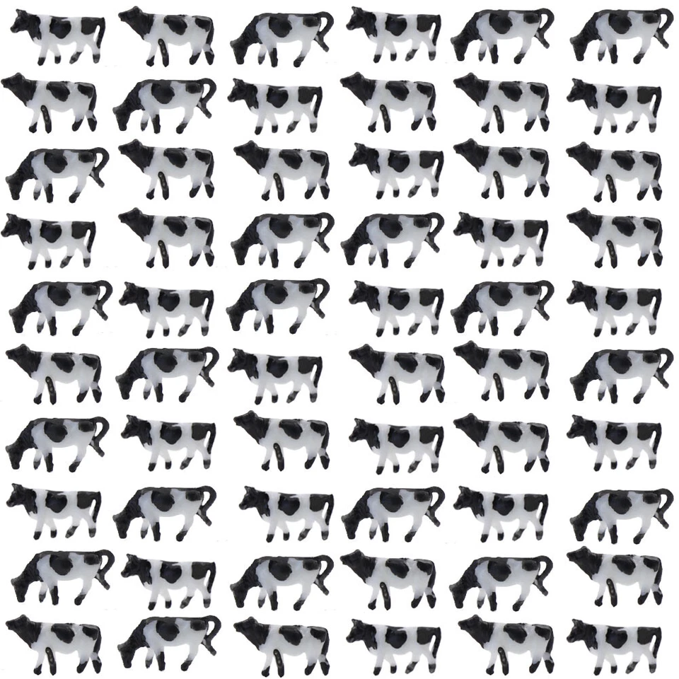 60pcs Échelle N 1:150 Modèle de Vaches Noir Blanc Peint Animal de la Ferme - Photo 1/4