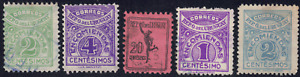 1927-30 Uruguay SC#  Q26-Q37 - F - Mercury-Parcel Post Stamps-5 Different-Used