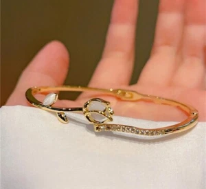 Lujo Ópalo Tulipán Pulsera para Mujer Exquisito Espina Circón Elegante Brazalete de Flor - Imagen 1 de 5