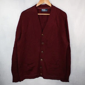 Polo Ralph lauren Wool Cardigan Womens XL Burgundy 2 Pockets V Neck Vintage 90s - Imagen 1 de 13