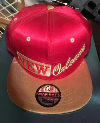 Vtg Snap Back New Orleans Louisiana Hat Spell Out Logo Adjustable Mazaj Red Gold - Image 1 of 4