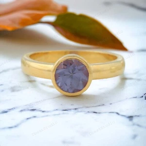 925 Sterling Silver 5MM Round Shape Natural Alexandrite Ring Solitaire Ring - Picture 1 of 7