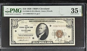 $10 1929 FRBN Cleveland Fr#1860-D Jones Woods VF35 PMG - Picture 1 of 2