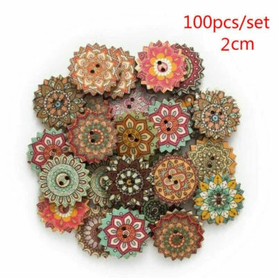 100 Pcs Wooden 2 Holes Round Wood Sewing Buttons  Craft DIY Scrapbooking 20/25mm - Image 1 of 4
