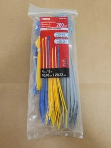 200 ct. tailles assorties attaches de câble couleur plastique à la fois cravates 4 pouces et cravates 8 pouces - Photo 1/4