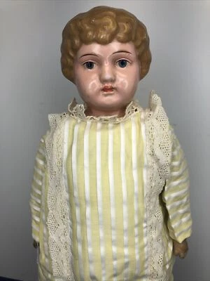 "Muñeca antigua alemana Minerva cabeza de hojalata cara pintada cabello rubio moldeado #SF" Foto 1 de 4