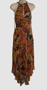 $695 A.L.C. Women's Orange Silk Blend High-Neck Metallic Midi Dress Size 4 - Picture 1 of 3