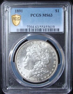 1891 Morgan Silver Dollar - PCGS MS 63 - Gold Shield - Picture 1 of 5
