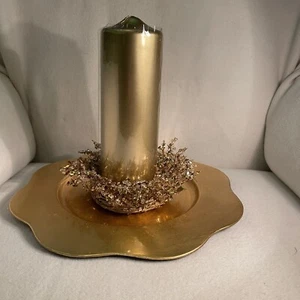 Holiday Decor Candle  Ring Wreath Gold Wicker Wreath W/ Gold & Ice Crystals - Picture 1 of 4