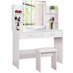  Makeup Vanity Table Set w/ 3-Color Dimmable Lighted Mirror Cushioned Stool - Picture 1 of 8