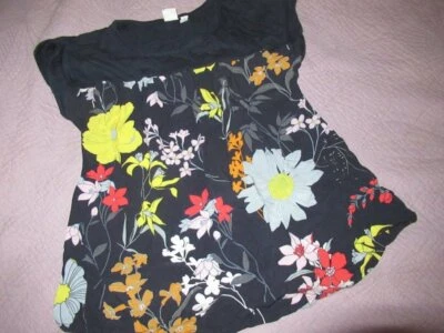 euc Gap Kids navy bold floral top girls 12 free ship USA - Image 1 of 2