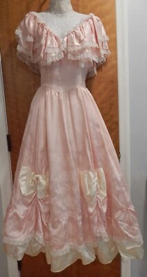 GUNNE SAX by JESSICA MCCLINTOCK 80s BALL GOWN PROM DRESS Size 11 PINK BOWS LACE - Image 1 of 4