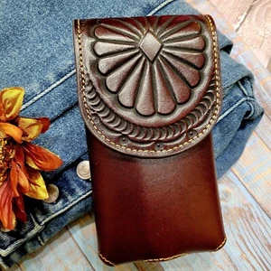 Montana West Cell Phone Holder Native American Holster  Real Leather Belt Loop   - Picture 1 of 10