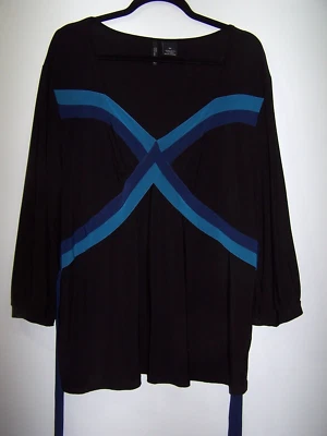 Top ND New Directions manga 3/4 ajustado cuello en V, negro verde azulado azul marino talla 3X Foto 1 de 3