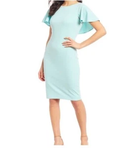 CALVIN KLEIN Flatter Cape Sleeve Etuikleid Mint Gr. 2 NEU Neu mit Etikett Damen Karriere - Bild 1 von 8
