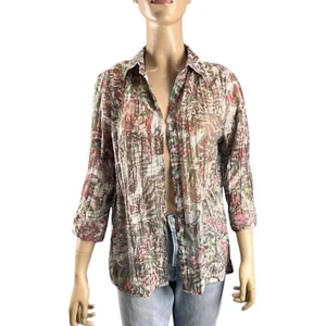 Chico's womens collared sheer long sleeve Button up size 0 paisley print boho - Picture 1 of 8
