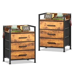 Nightstand 3 Drawer Dresser 11" D x 15.6" W x 21" H Set of 2 Side Table with ... - Picture 1 of 8