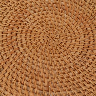 ­Rattan Fruit Tray With Solid Wood Handles Exquisite Hand Woven Round Serving - Image 1 of 4