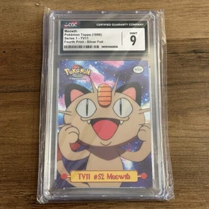 Meowth Pokemon Topps 1999 Series 1 TV11 #52 CGC 9 MINT Silver Foil - Picture 1 of 6