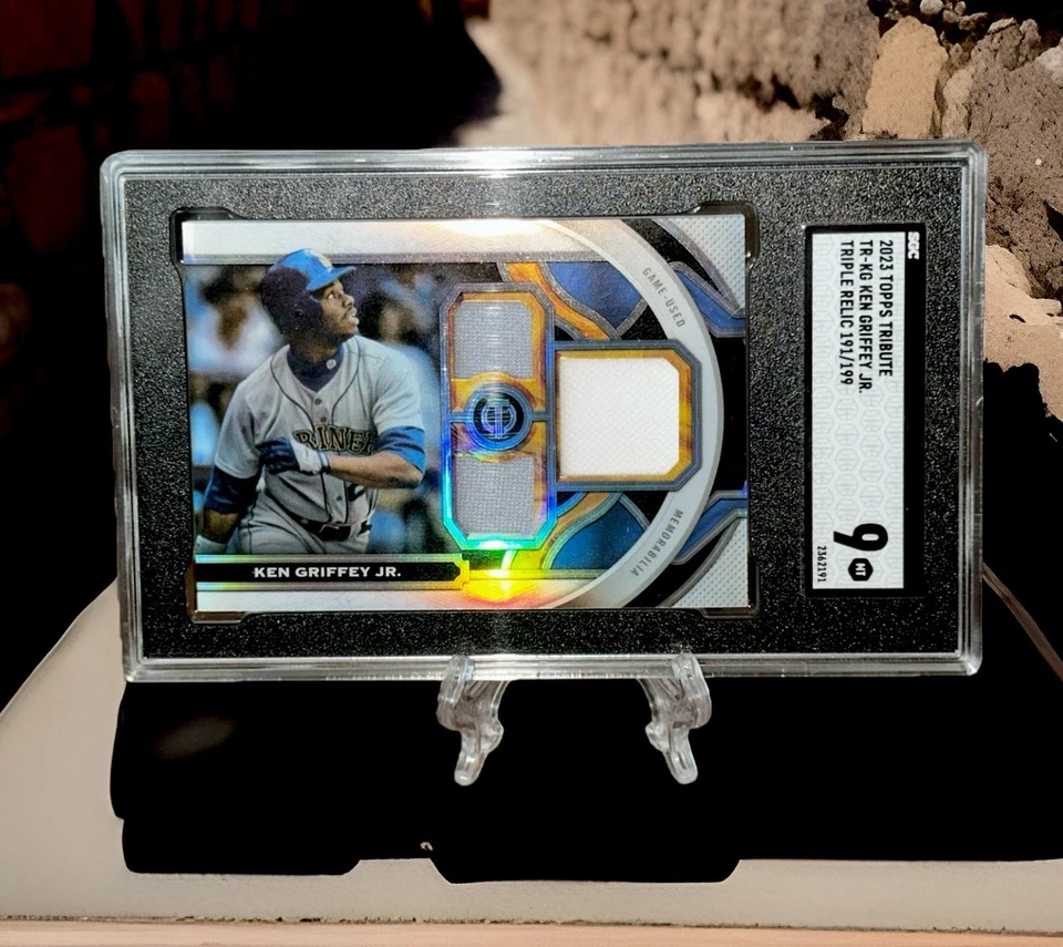 Ken Griffey Jr PSA TOPPS TRIBUTE 2023 TRIBUTE TRIPLE RELICS MARINERS #'d /199  - Image 1 of 3
