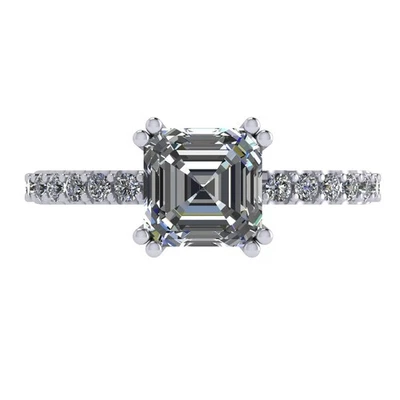 Platinum Plated Silver Solitaire Ring 1.50 CTW Asscher Cut Zirconia - 6MM Size 5 - Image 1 of 4