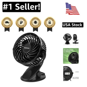 Compact 4” Personal Fan with Clip - 3 Speeds & 360° Rotation, Rechargeable Black - Picture 1 of 9
