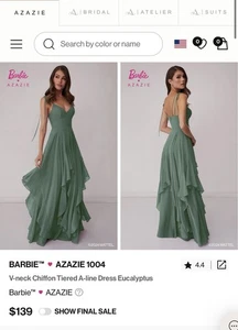 Barbie Azazie 1004 Bridesmaid Dress In Teal Aqua Blue Sage Green Size A12 - Picture 1 of 1