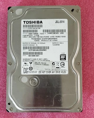 Toshiba 1TB SATA HDD 7200RPM SATA 6Gbps DT01ACA100 661699-001 613202-001 - Image 1 of 2