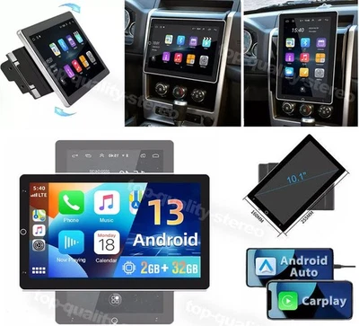Rotatable 10.1" Android 14 Touch Screen GPS WIFI BT Double 2DIN Car Stereo Radio - Image 1 of 4