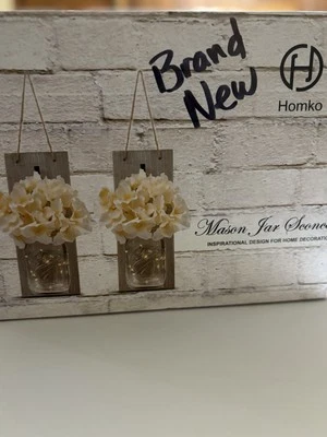 HOMKO Mason Jar Sconces with LED Fairy Lights-Rustic Hanging Mason Jars Decor - Image 1 of 2