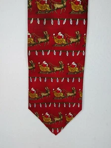 Jingle Bells Christmas Tie With Santa Reindeer & Sleigh 100% Silk Mens Necktie - Picture 1 of 8