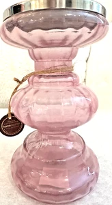 Pink Blush Glass Pillar Candlestick Holder by Home Essentials & Beyond 6.5" NWT - Picture 1 of 12