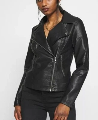 Only ONLMELISA BIKER Chaqueta de Cuero Sintético Negra para Mujer Talla UK 8 REF RP56 Foto 1 de 4