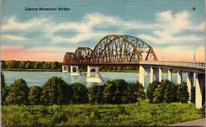 Postal de lino Liberty Memorial Bridge Missouri River Dakota del Norte - Imagen 1 de 2